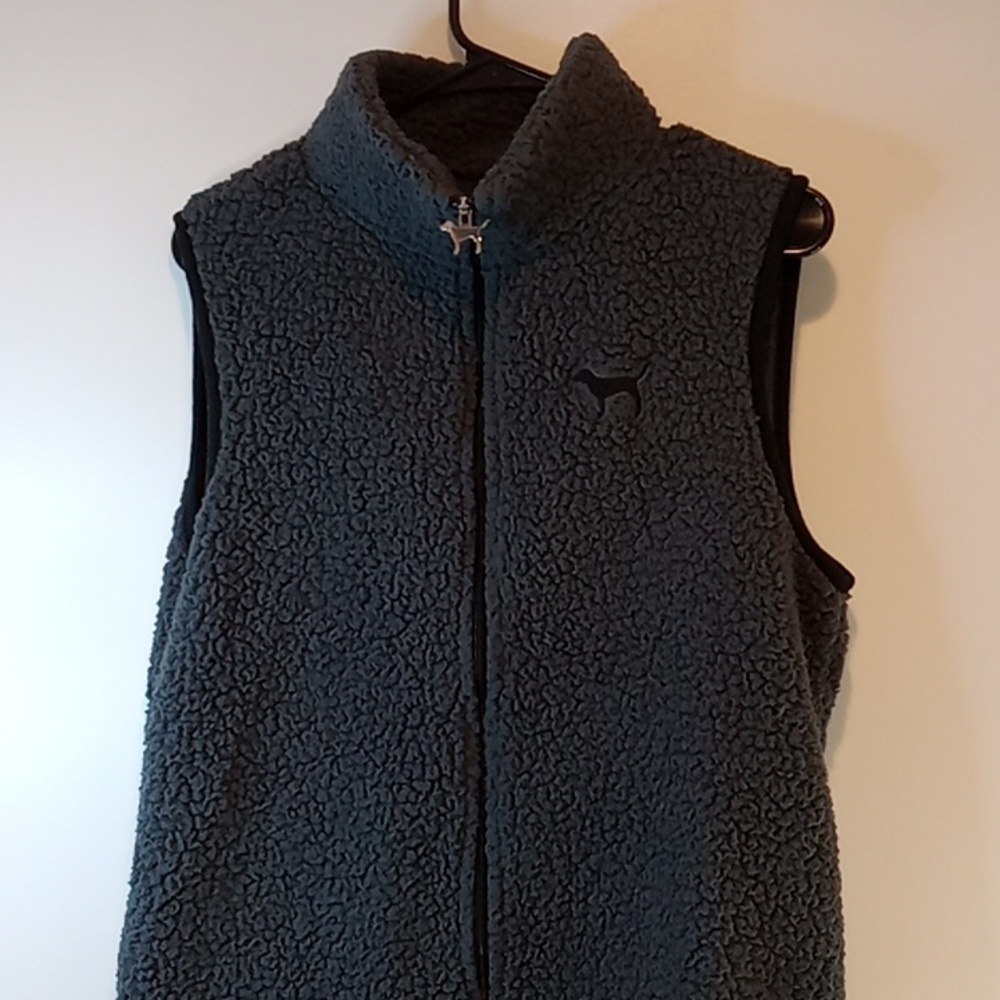 PINK Victoria’s Secret Full Zip Sherpa Fleece Vest Jacket Women's Sz Med NICE! - Picture 6 of 12